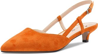 Castamere Women Kitten Low Heel Pointed Toe Pumps Court Shoe Slingback Classic Dress Office Sandals Slip-on 3.5 CM Heels Orange Suede 8.5 UK