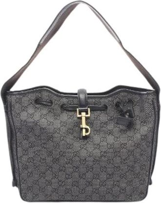 Gucci Pre-owned GG Denim Leren Schoudertas - Dames - Vintage Tas - Zwart - ONE Size - Denim - Vintage
