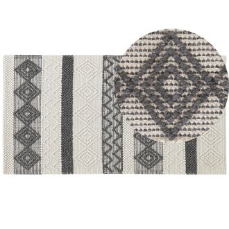 Beliani Alfombra De Lana Beige Claro Gris Oscuro 80 X 150 Cm Hecho A Mano Davutlar