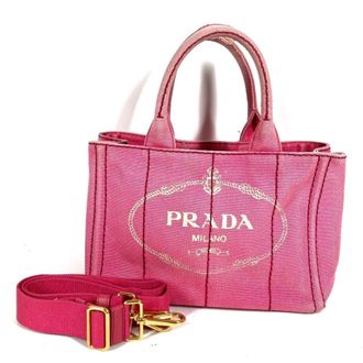 Prada Canapa Pink Canvas Handbag Shoulder Bag Tote Bag (Pre-Owned)