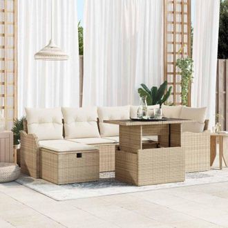 vidaXL Vidaxl - Conjunto De Sof&aacute; De Jard&iacute;n Con Coj&iacute;n 7 Pcs Beige Polirat&aacute;n