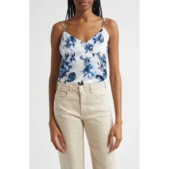 L'agence Jane Floral Print Silk Camisole in Whiteblue at Nordstrom Rack, Size Large