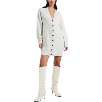 French Connection Babysoft Rib Button Front Long Sleeve Sweater Dress in 24-Lgt Oatmeal Mel at Nordstrom Rack, Size Medium