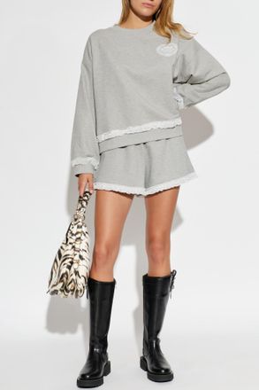 Ganni Sweatshirt With Lace Insert, Womens, Grey