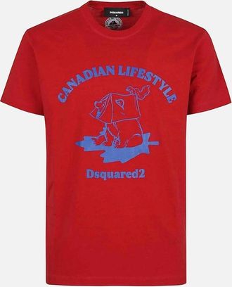 Dsquared2 Mens Dsquared2 Canadian Lifestyle Bear Design Red T-Shirt - Size: 44