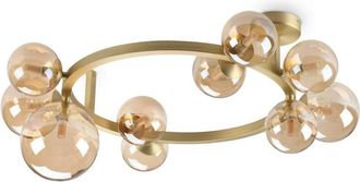 Ideal Lux Ideal Lux - Perlage L&aacute;mpara De Techo Con Forma De Globo, 10 Luces, Lat&oacute;n, Pantalla De Cristal &Aacute;mbar