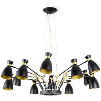 Faro Barcelona Faro Retro - L&aacute;mpara Colgante De Techo Con M&uacute;ltiples Brazos, 12 Luces, Negro, Cobre, E14