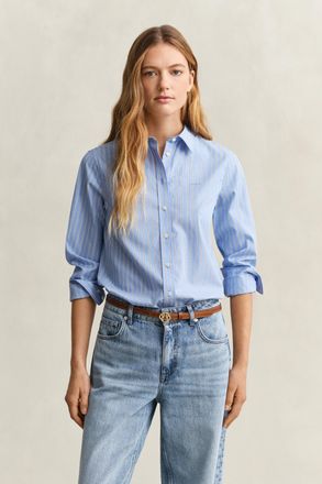 GANT Women Regular Fit Classic Striped Poplin Shirt (46) HYDRANGEA BLUE