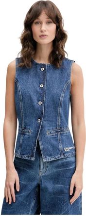 Karl Lagerfeld Fitted Denim Waistcoat - Dames - Bodywarmers - Blauw - M - Denim - Jassen