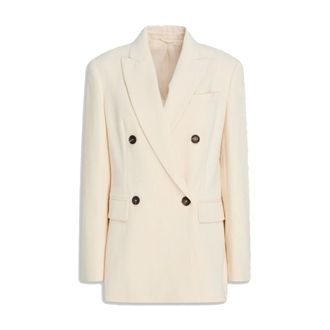 Brunello Cucinelli Cotton Blend Blazer - female - Brunello Cucinelli - Blazers - Beige - L - Jackets
