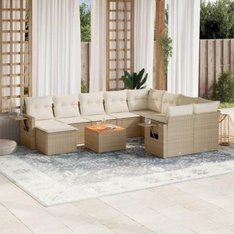 vidaXL Set De Sof&aacute;s De Jard&iacute;n 11pzas Con Cojines Rat&aacute;n Sint&eacute;tico Beige Vidaxl
