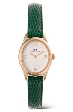 Daniel Wellington Ophelia Mini Leather Strap Watch, 22mm x 25.5mm in Rose Gold-Tone/Green at Nordstrom