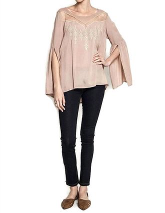 Greek Archaic Kori Angel Sleeve Tribal Blouse In Mocha