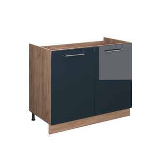 Vicco Mueble Bajo Para Fregadero Fame-line, Azul Oscuro Alto Brillo/roble Dorado, 100 Cm Sin Encimera, Vicco