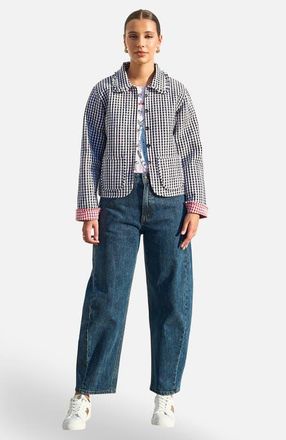 Yumi Gingham Frill Collar Jacket in Black at Nordstrom, Size 10