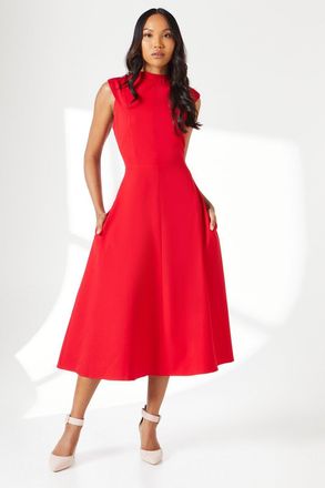 Wallis Womens Structured Fit And Flare Midi Dress - Red - Size 18 UK