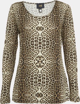 Roberto Cavalli Brown Leopard Print Jersey Top
