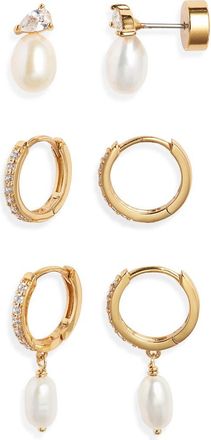 Nordstrom Set of 3 Stud and Hoop Earrings in 14K Gold Plated at Nordstrom