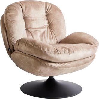 Beliani Sill&oacute;n Giratorio De Terciopelo Con Asiento Acolchado Base Simple Estilo Vintage Beige Arena Nolvik