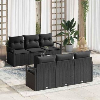 vidaXL Vidaxl - Conjunto De Sof&aacute; De Jard&iacute;n 7 Pcs Negro 55 X 55 X 37 Cm
