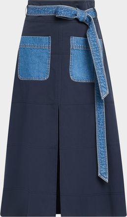 Tanya Taylor Hudson Belted A-Line Midi Skirt