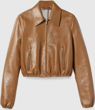 Gucci Leather Jacket With Gucci Logo, Brown, Ready-to-wear