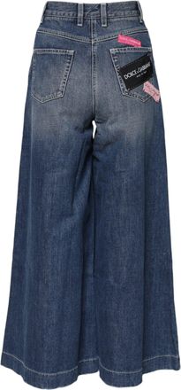 Dolce & Gabbana Womens Blue Cotton High Waist Wide Leg Denim Jeans Clothing