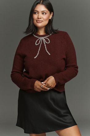 English Factory Rhinestone Bow Plus Sweater