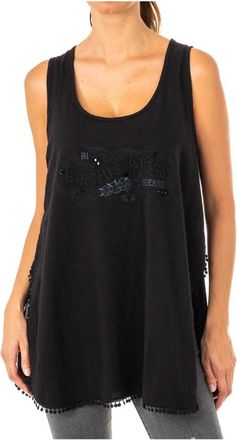 La Martina Stijlvolle Tanktop met Borduursel - Dames - Tops zonder mouwen - Zwart - S - Katoen - Tops
