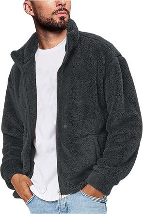 Generic Polar Fleece Jacket Mens, Fuzzy Fleece Jacket Mens Fleece Jacket With Zip And Pockets Warm Loose Fit Tops For Men Hooded Warm Plush Cardigans Long Sle