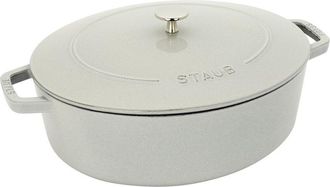 Staub Cast Iron 6.25Qt White Truffle Shallow Oval Dutch Oven