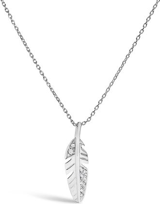 House of Brilliance 14K White Gold Diamond Accent Feather Pendant Necklace