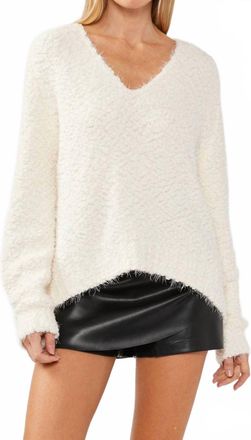 Lovestitch Hi-Low Fuzzy Pullover Sweater In Antique White