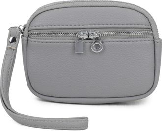 Generic Womens Small Wristlet Pouch, Dual Zipper Compartments, Silver Hardware, Small Clutch Bag with Strap (Grey)