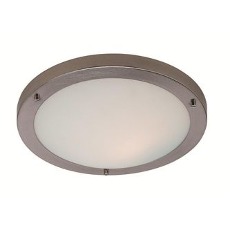 Netlighting Rondo LED 24 Light Flush Ceiling Light Brushed Steel Opal Glass IP44 in Grey