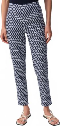 Joseph Ribkoff Geometric Jacquard Slim Ankle Pant In Blue/ White
