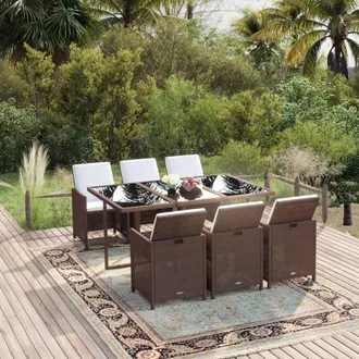 vidaXL Set Muebles De Jard&iacute;n Con Cojines 7 Pzas Rat&aacute;n Sint&eacute;tico Marr&oacute;n Vidaxl