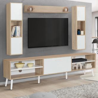 IDMarket Mueble De Tv Y Estanter&iacute;a Houston Madera Y Blanco 180 Cm