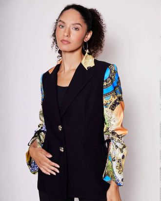 Alberto Makali Jewel Silk Drawn Sleeve Blazer In Black