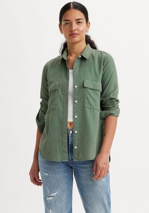 Levi's Hemdbluse LEVIS DOREEN UTILITY SHIRT RE, Damen, Gr. L (40), schwarz fores, Web, Obermaterial: 100% Lyocell, unifarben, figurumspielend h&uuml;ftbedeckend, 
