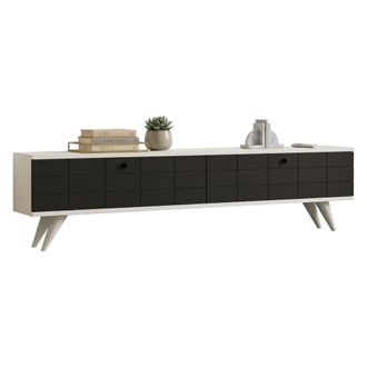 Dmora Mueble Para Tv Tresana, 2 Puertas, Apertura Abatible, 2 Compartimentos, 160x25x35h Cm Negro Antracita