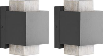 Beliani Conjunto De 2 L&aacute;mparas Led De Pared Exterior De Metal Estilo Moderno Puerta Principal Porche Negro Timok