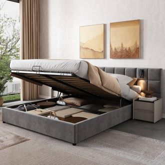 Matteo Super King Upholstered Bed Frame with Hydraulic Storage, Grey Velvet