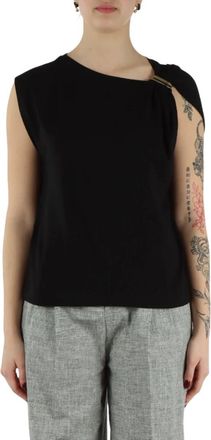 Pinko T-shirt met gedraaid detail - Dames - Tops zonder mouwen - Zwart - XS - Katoen - Tops