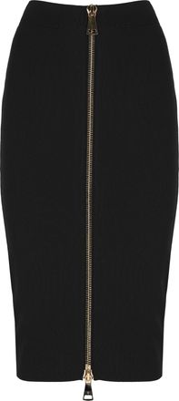 Elisabetta Franchi Fitted Black Pencil Skirt With Maxi Gold Zip Closure