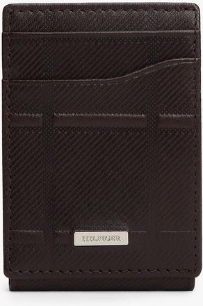 Tommy Hilfiger Mens Embossed Leather ID & Card Holder - Brown