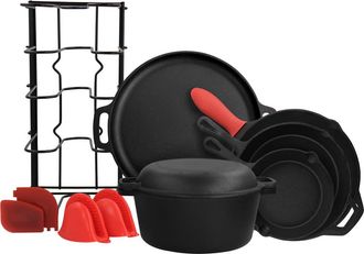 MegaChef 12 Piece Round PreSeasoned Cast Iron Cookware Set in Black at Nordstrom