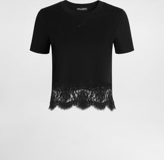 Dolce & Gabbana Jersey T-shirt With Lace - Woman T-shirts And Sweatshirts Black Cotton 36