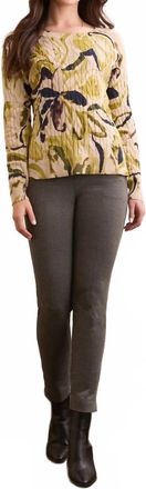 Tribal Pamela Printed Cable Cotton Crew Neck Sweater In Leek