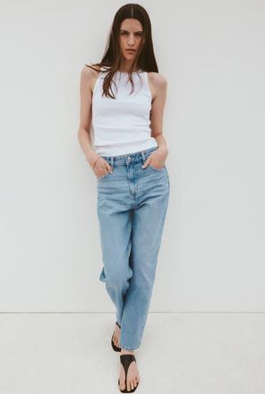 H&M Mom Slim-fit High-waist Ankle Jeans in Light Denim Blue at Nordstrom, Size 12